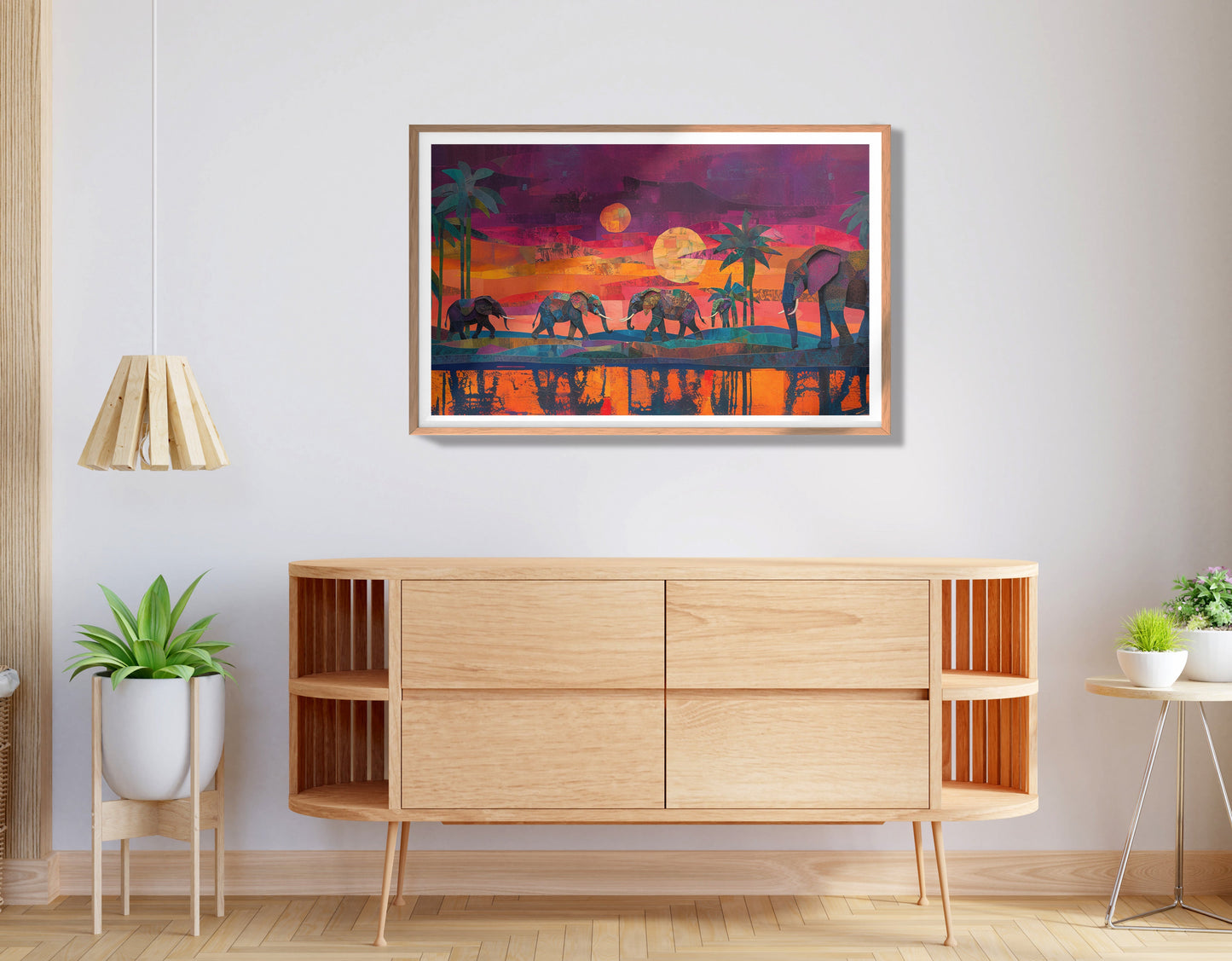 Elephant Herd Sunset Black culture wall art view 80