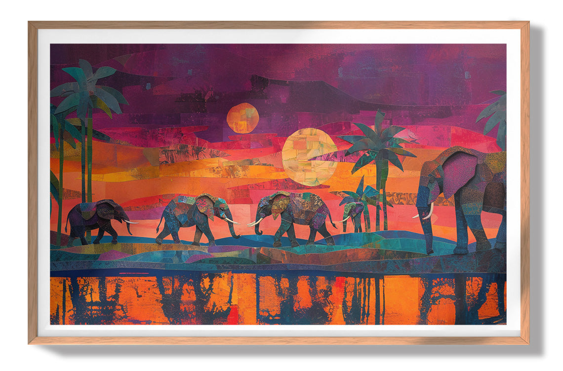 Elephant Herd Sunset Black culture wall art view 79