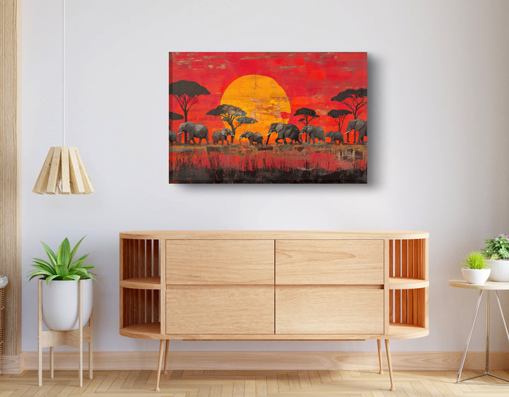 Elephant Family Sunset African American Wall Art