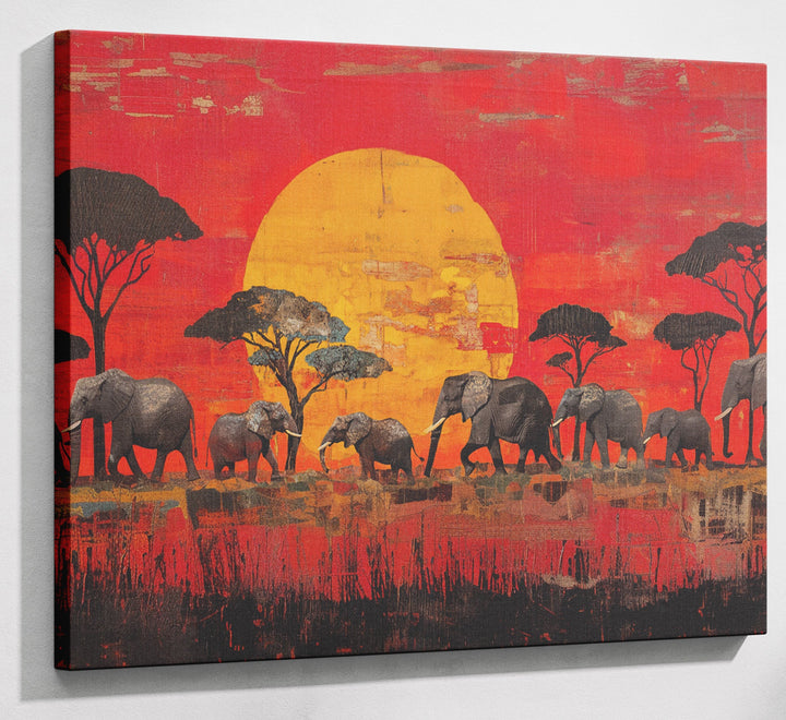 Elephant Family Sunset African American canvas print canvas print with visible wall art format