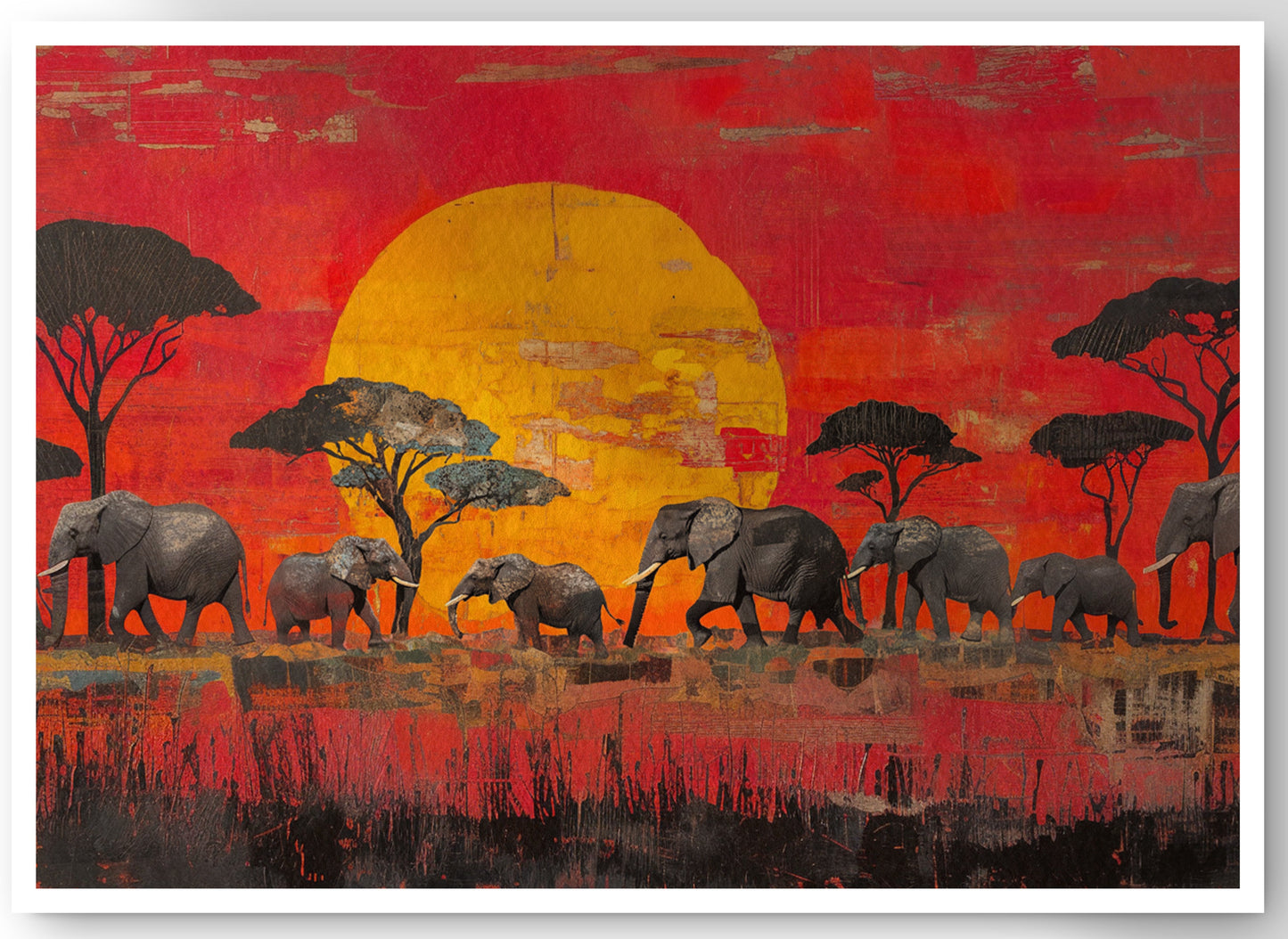 Elephant Family Sunset African American canvas print by MoomZee Artwork
