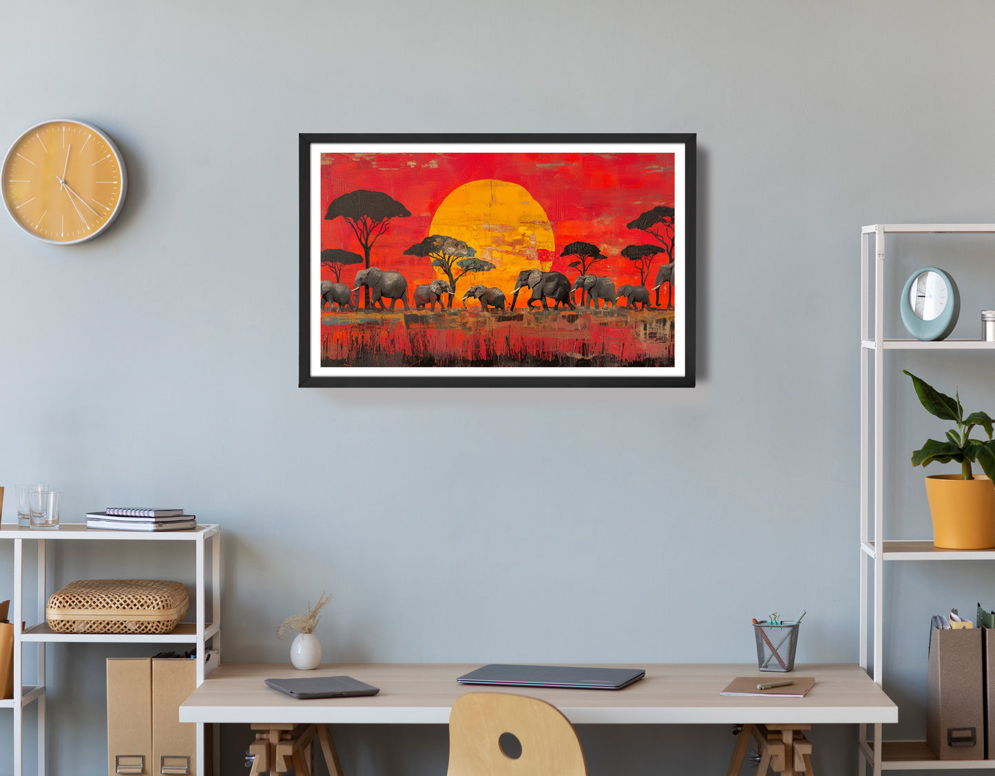 Elephant Family Sunset African American canvas print view 72