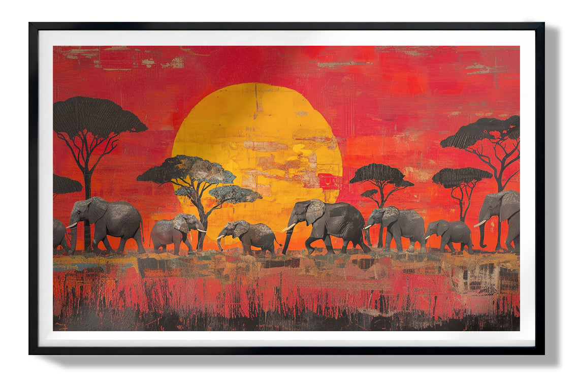 Elephant Family Sunset African American canvas print view 67