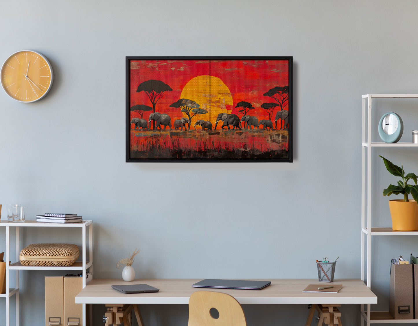 Elephant Family Sunset African American canvas print view 30