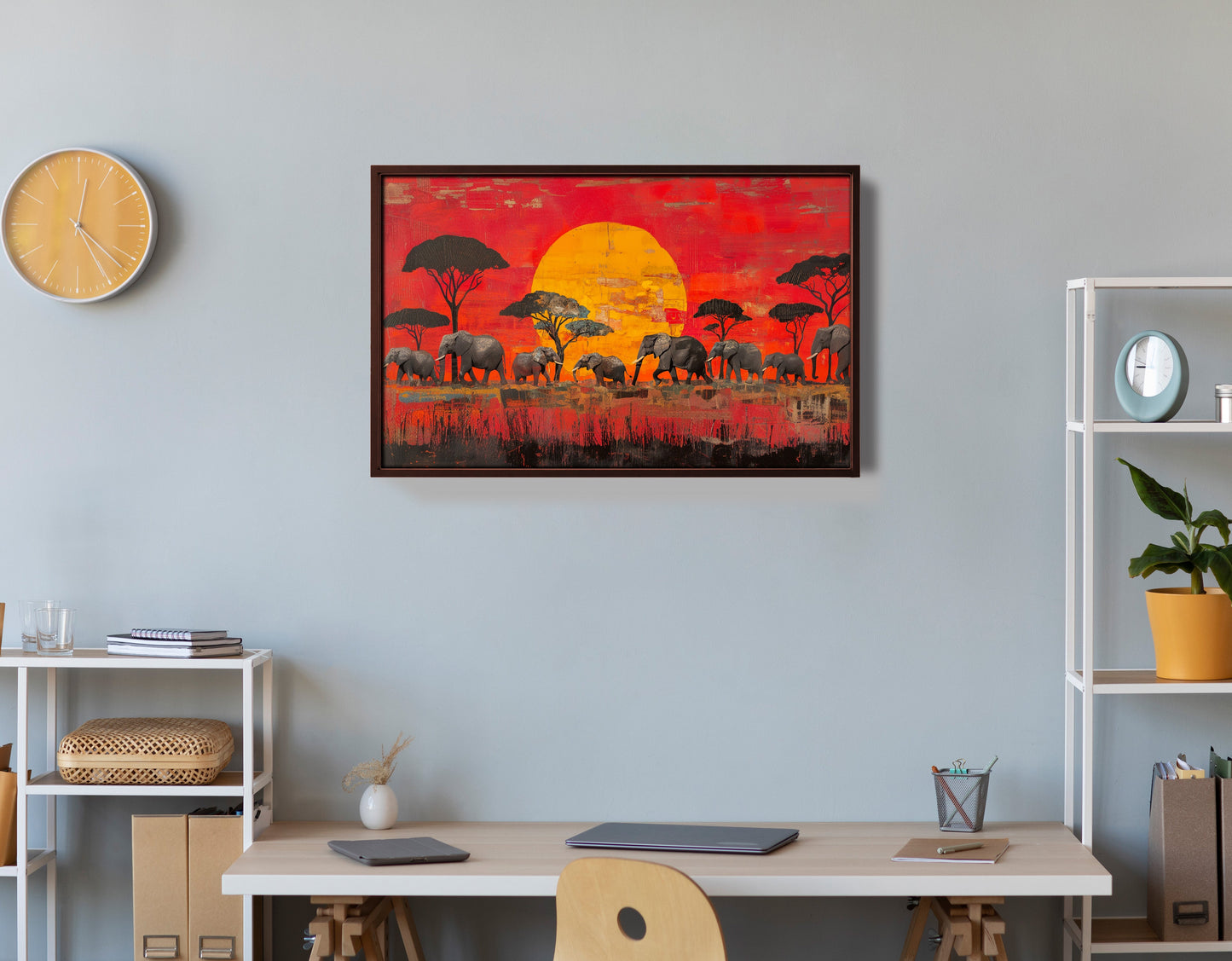 Elephant Family Sunset African American canvas print view 36