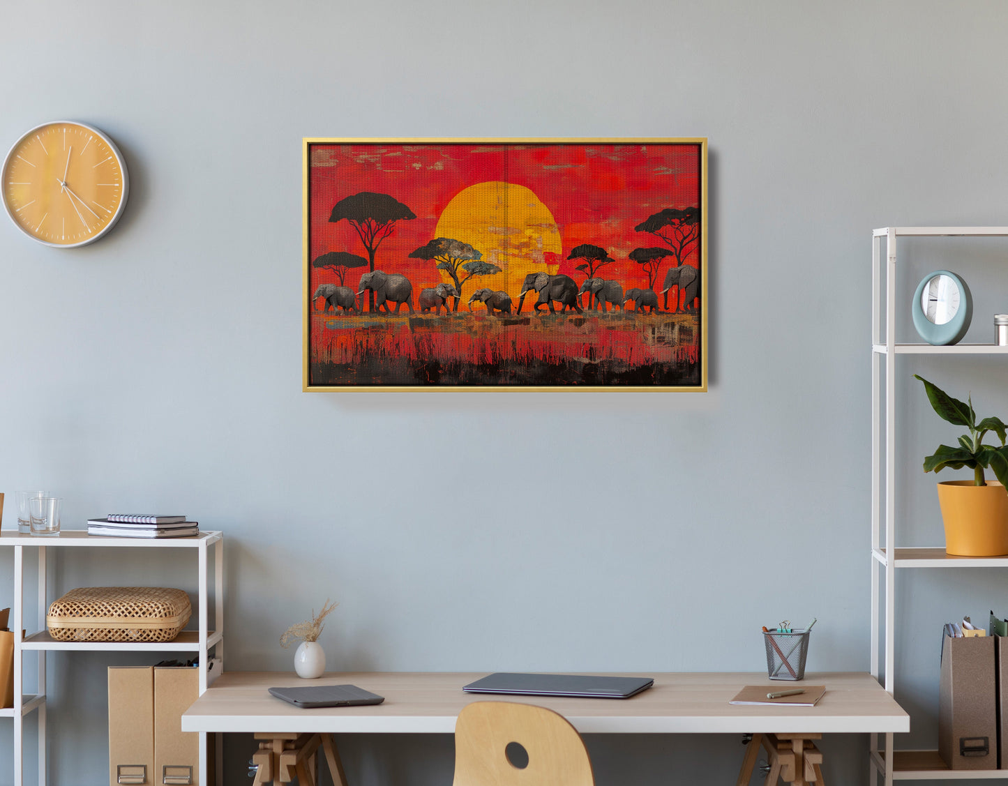 Elephant Family Sunset African American canvas print view 42
