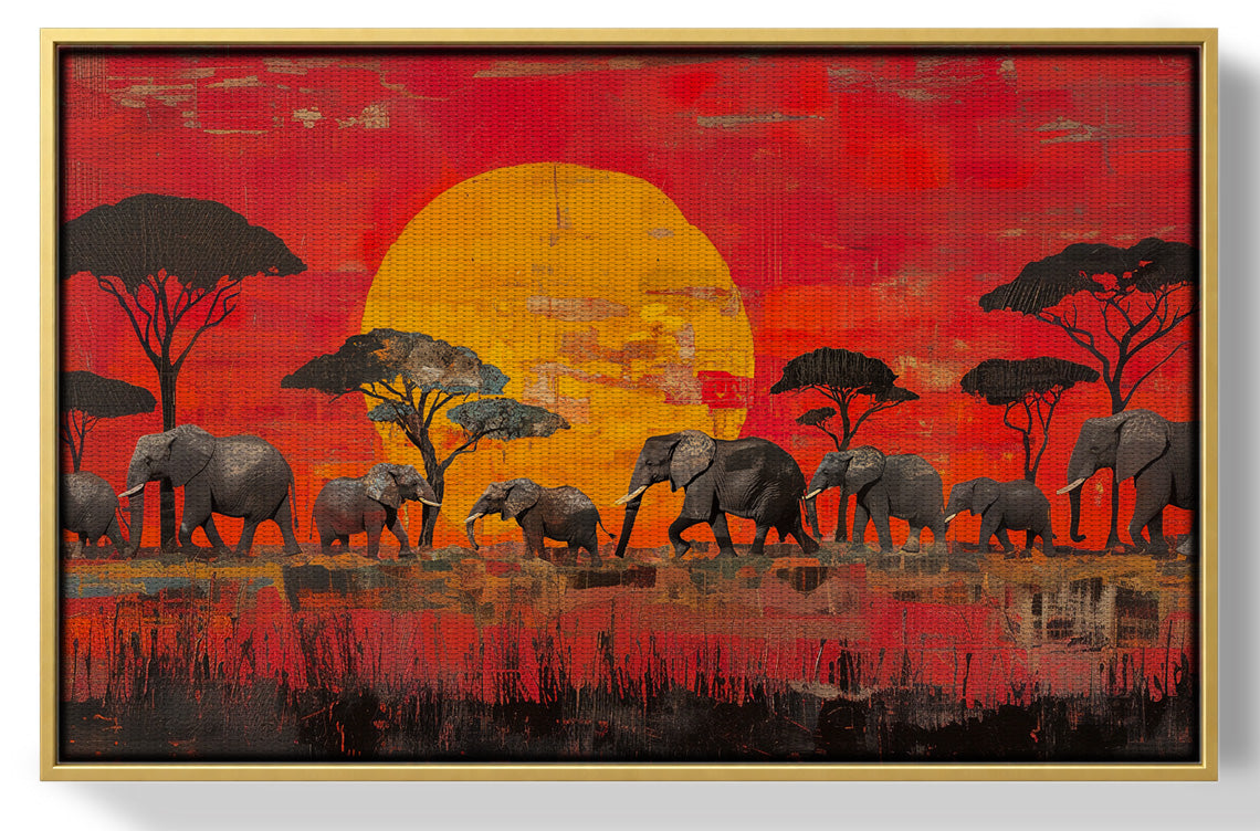 Elephant Family Sunset African American canvas print view 37