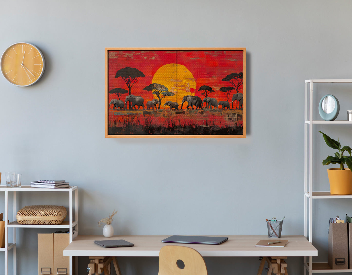 Elephant Family Sunset African American canvas print view 48