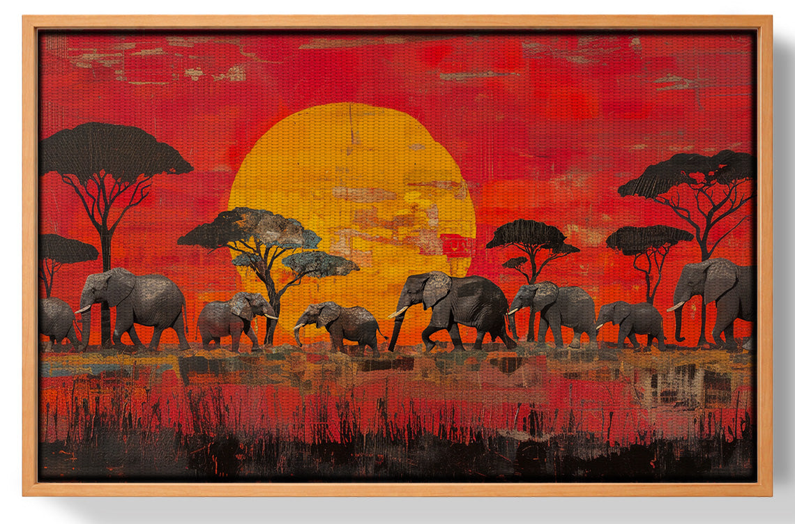Elephant Family Sunset African American canvas print view 43