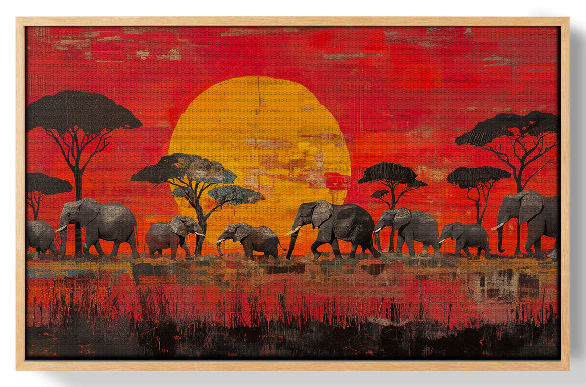 Elephant Family Sunset African American canvas print view 49