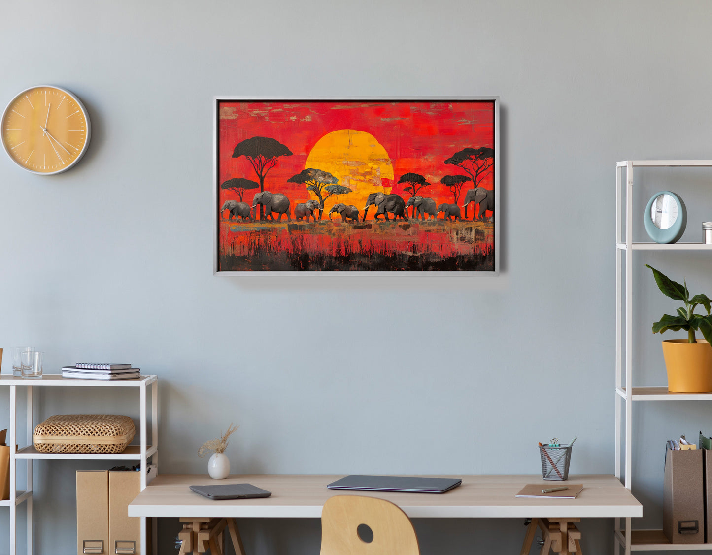 Elephant Family Sunset African American canvas print view 60