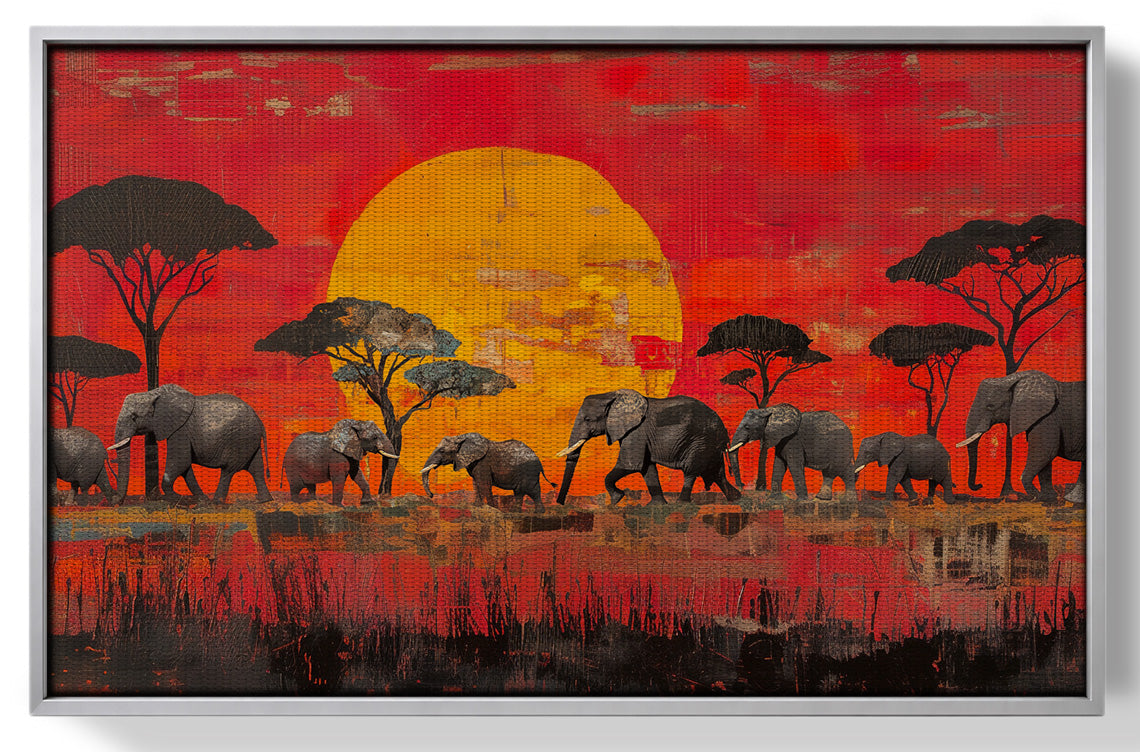 Elephant Family Sunset African American canvas print view 55