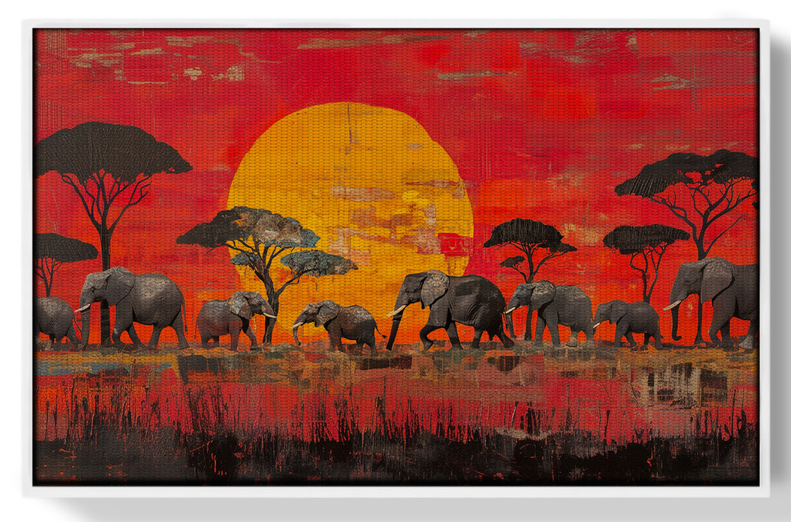 Elephant Family Sunset African American canvas print view 61