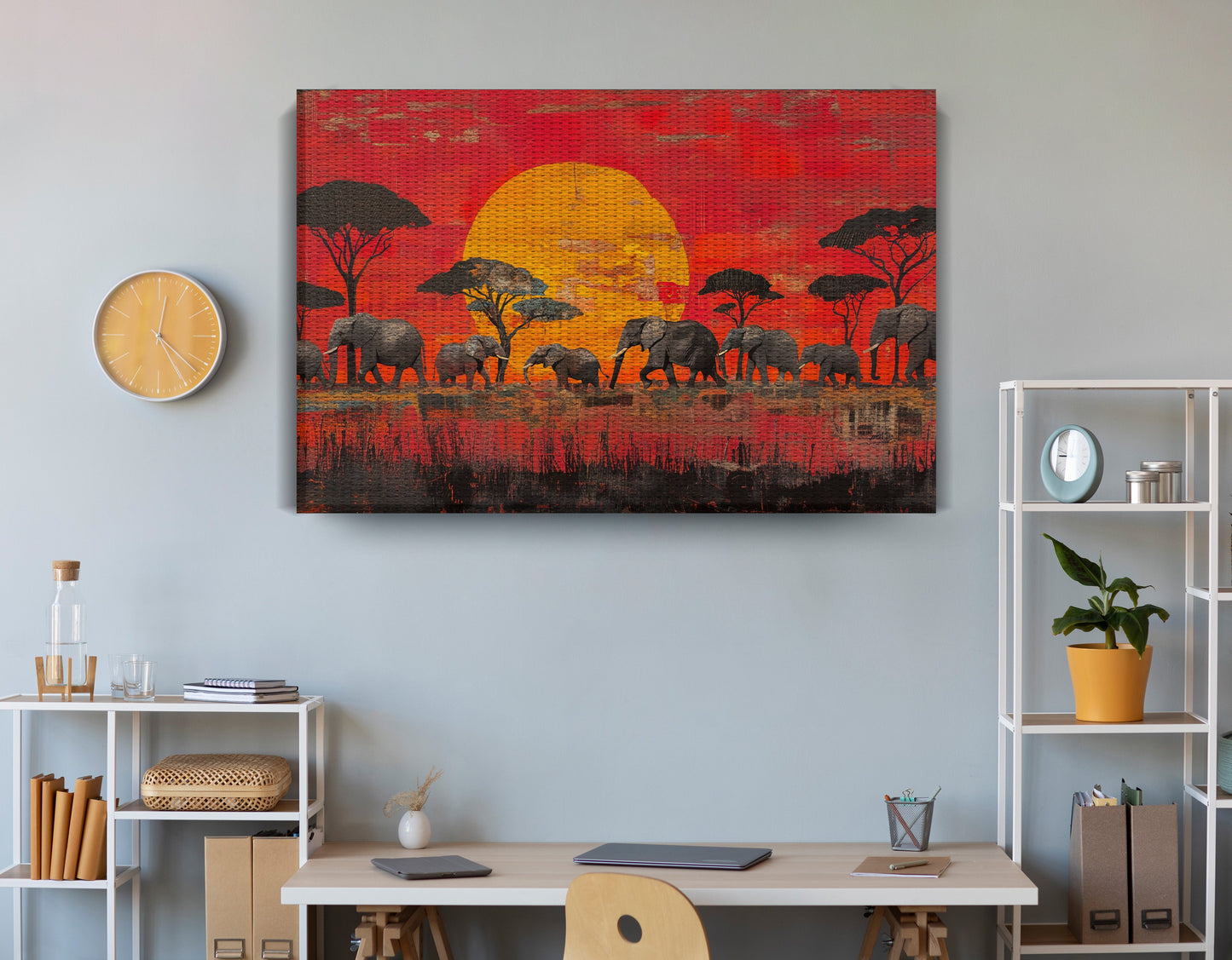 Elephant Family Sunset African American canvas print view 18