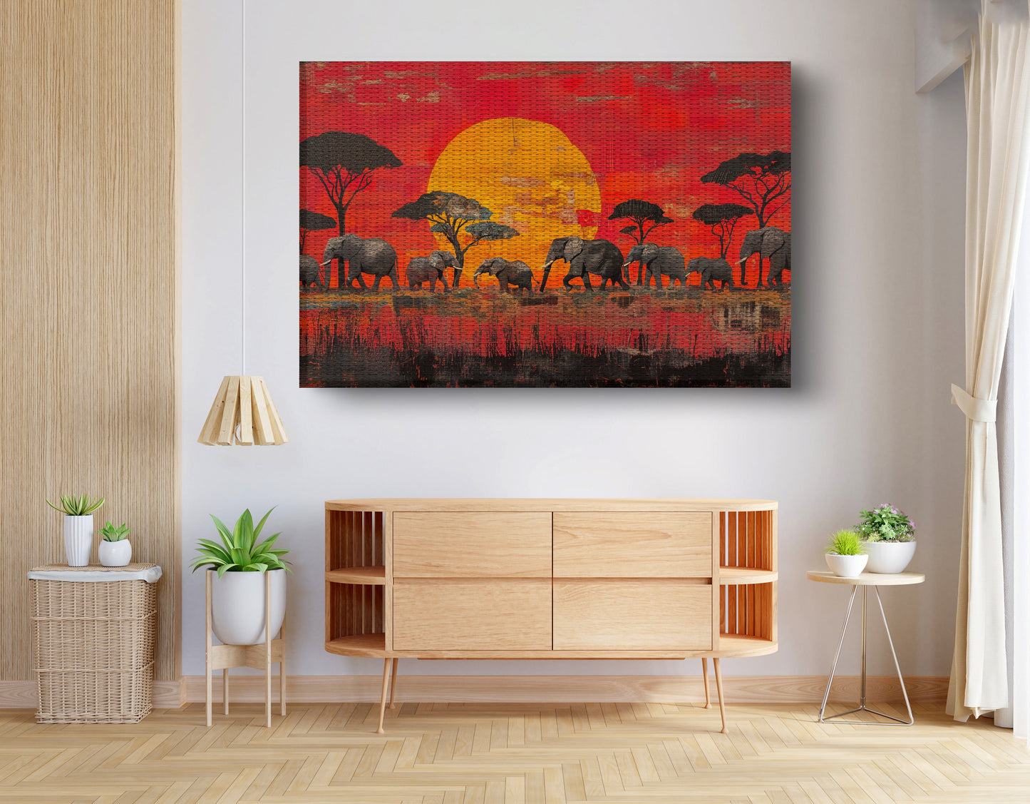 Elephant Family Sunset African American canvas print view 14