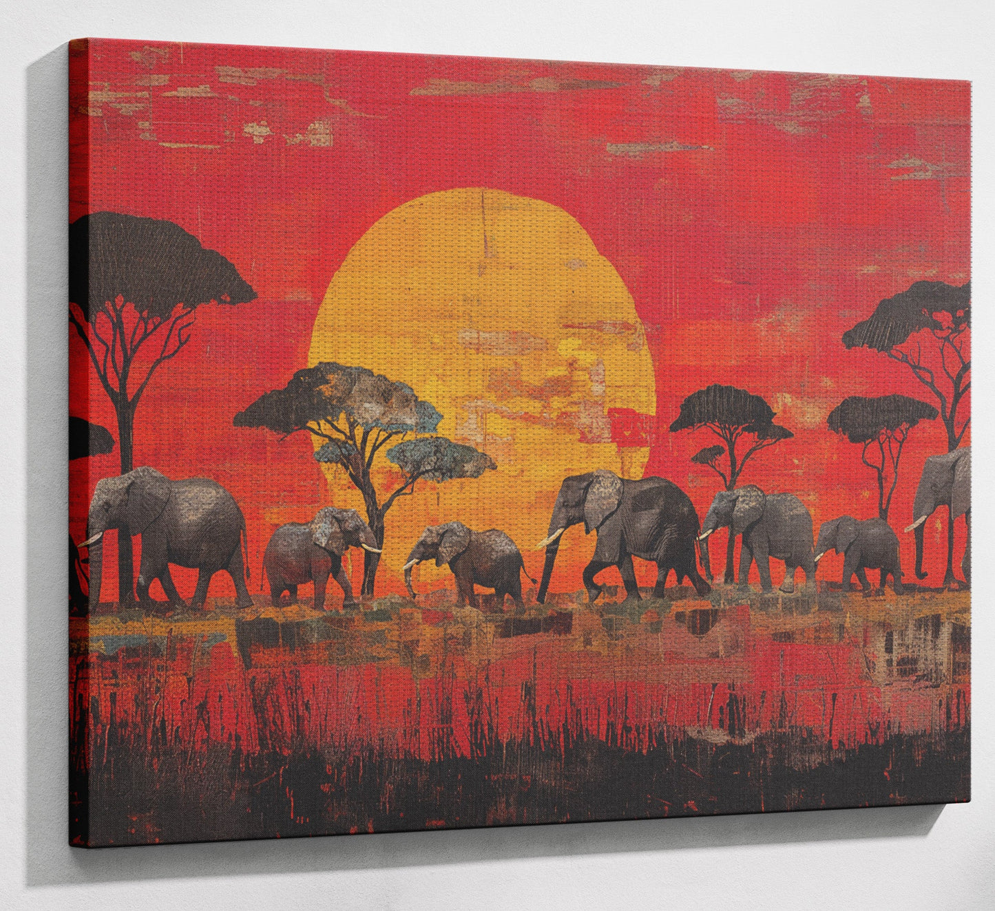 Elephant Family Sunset African American canvas print view 13
