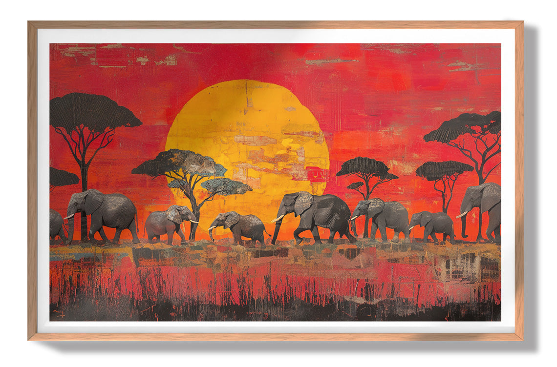 Elephant Family Sunset African American canvas print view 79