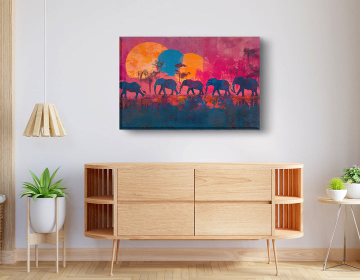Elephant Silhouette Sunset Wall Art