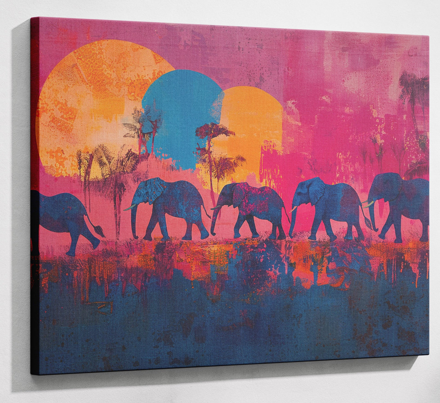 Elephant Silhouette Sunset African American canvas print canvas print with visible wall art format