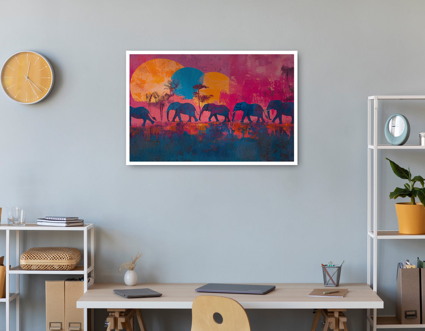 Elephant Silhouette Sunset African American canvas print print view