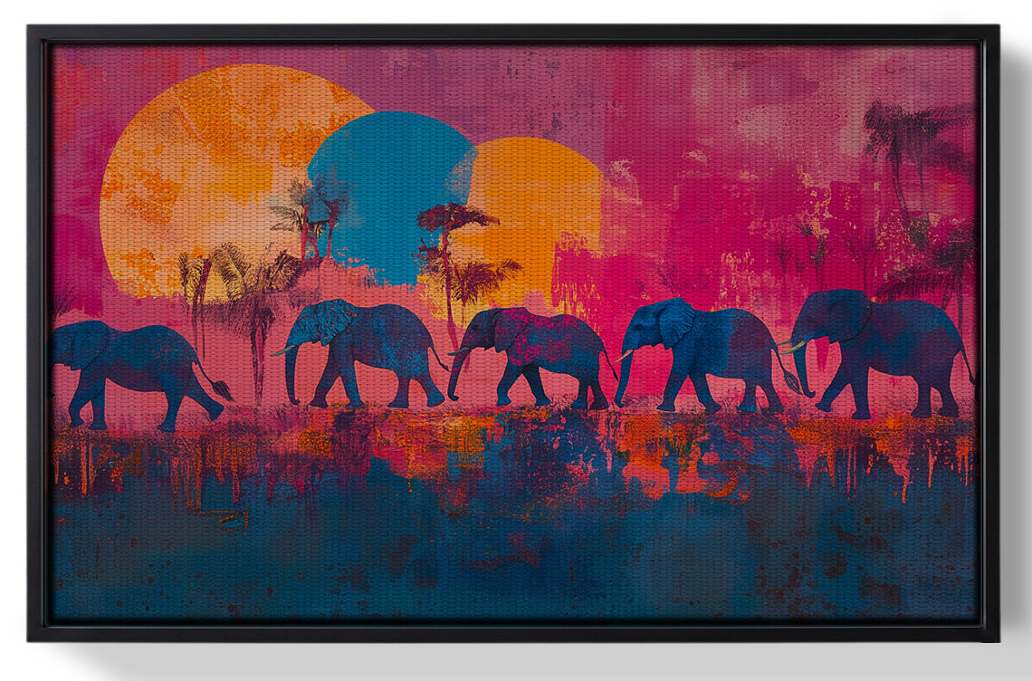 Framed Elephant Silhouette Sunset African American canvas print for home decor