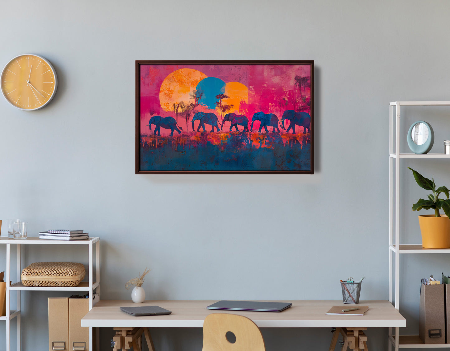 Elephant Silhouette Sunset African American canvas print view 36