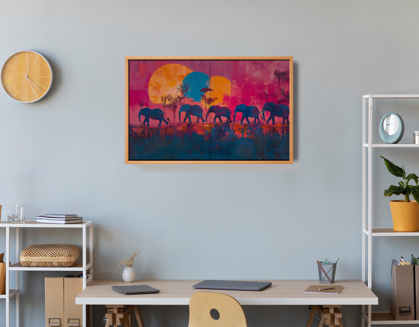 Elephant Silhouette Sunset African American canvas print view 48