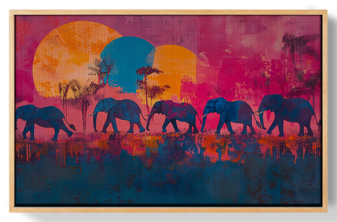 Elephant Silhouette Sunset African American canvas print view 49