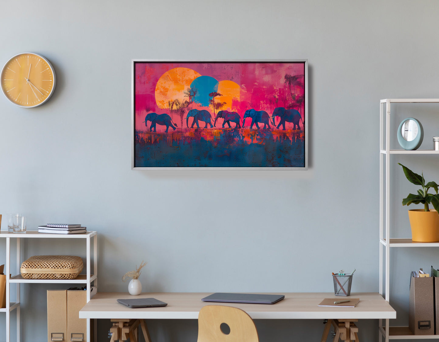 Elephant Silhouette Sunset African American canvas print view 60