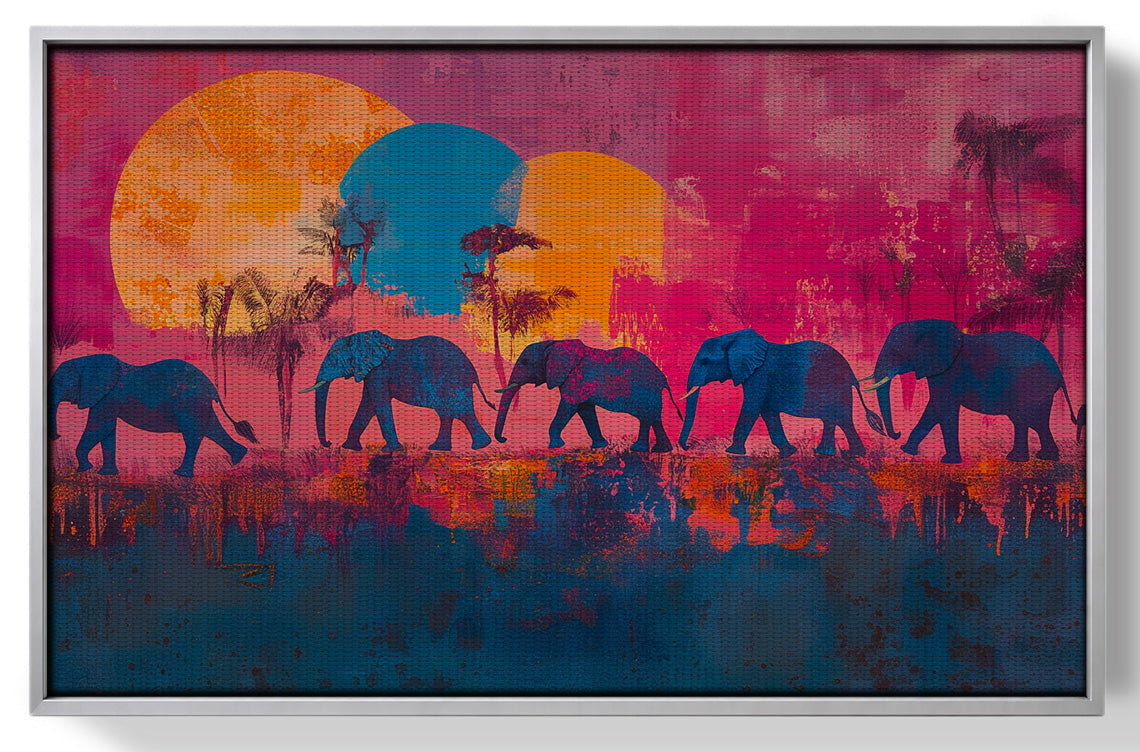 Elephant Silhouette Sunset African American canvas print view 55