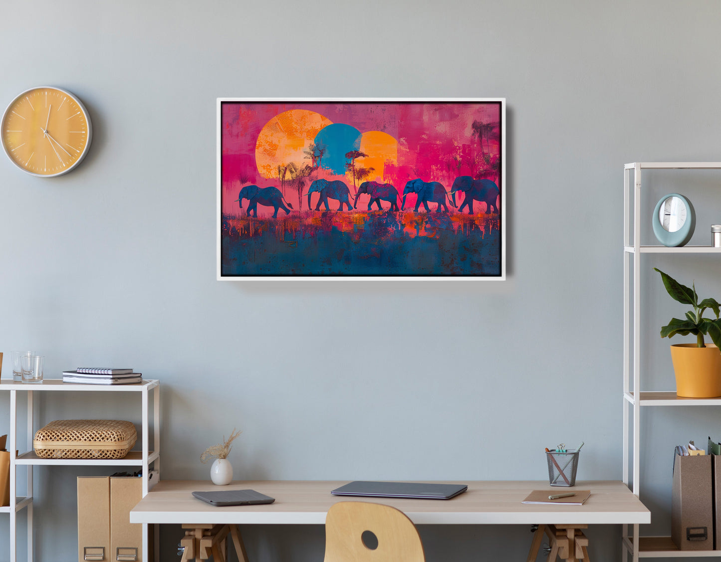 Elephant Silhouette Sunset African American canvas print view 66