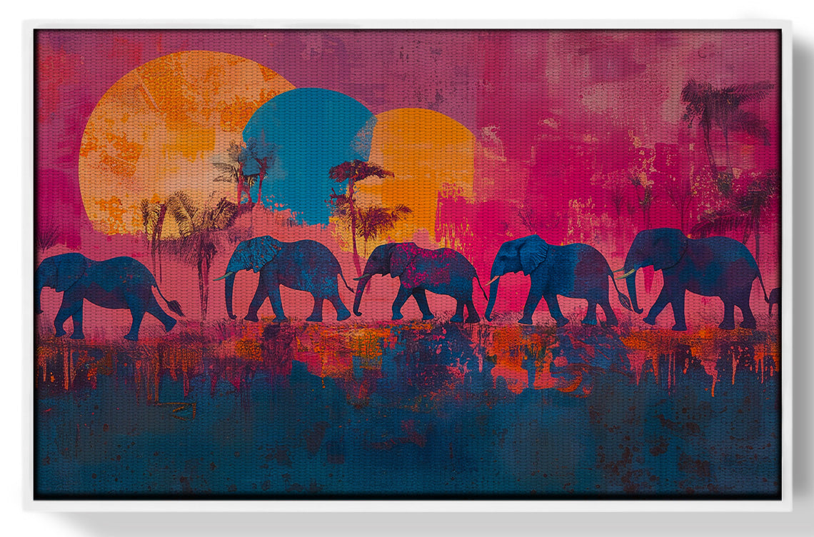 Elephant Silhouette Sunset African American canvas print view 61