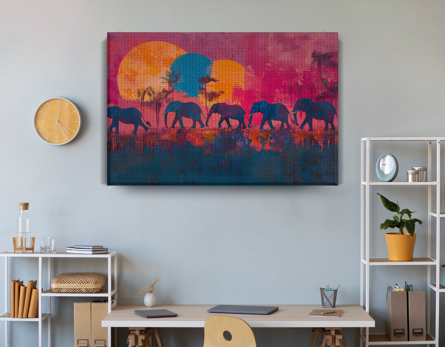 Elephant Silhouette Sunset African American canvas print view 18