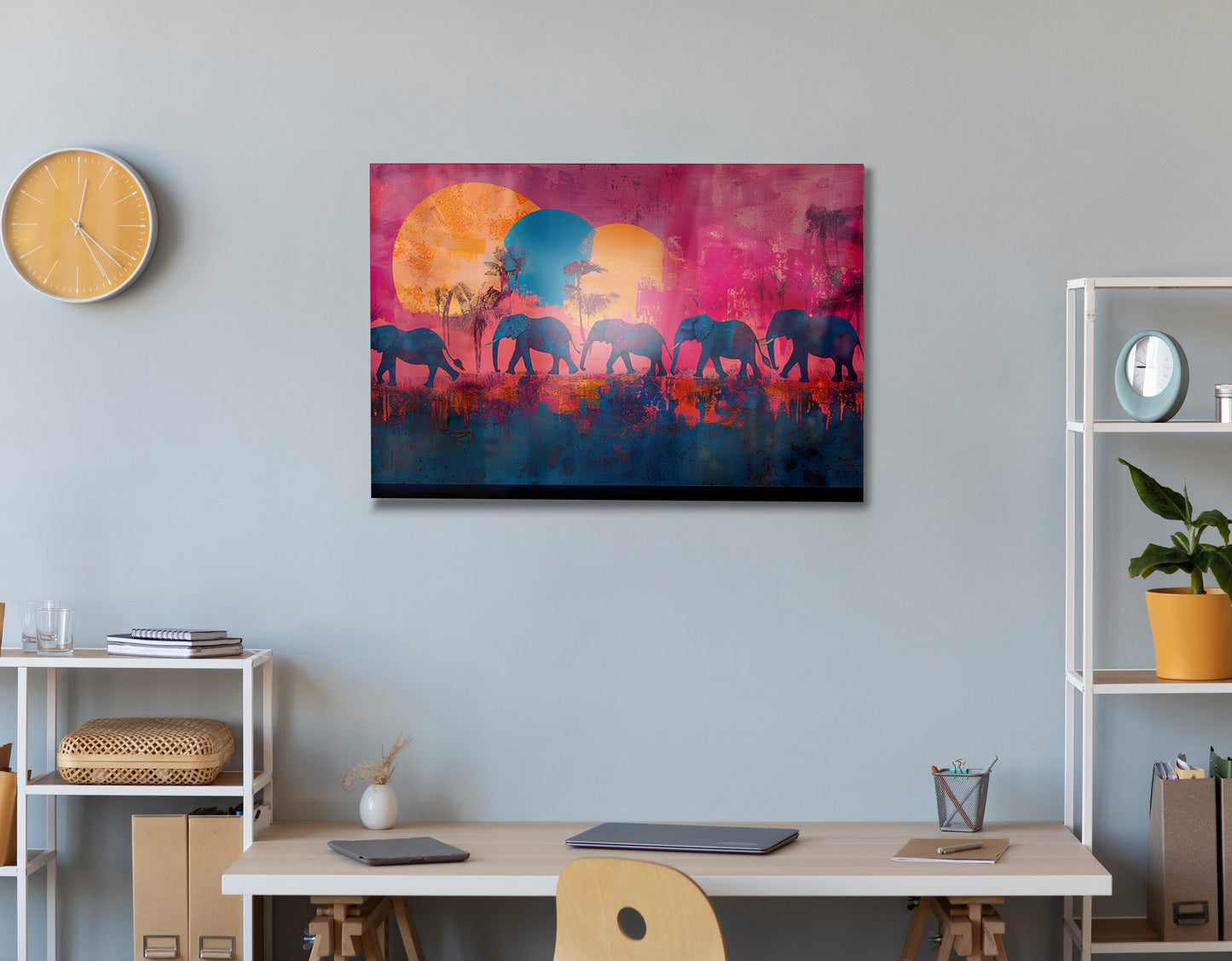 Elephant Silhouette Sunset African American canvas print view 24