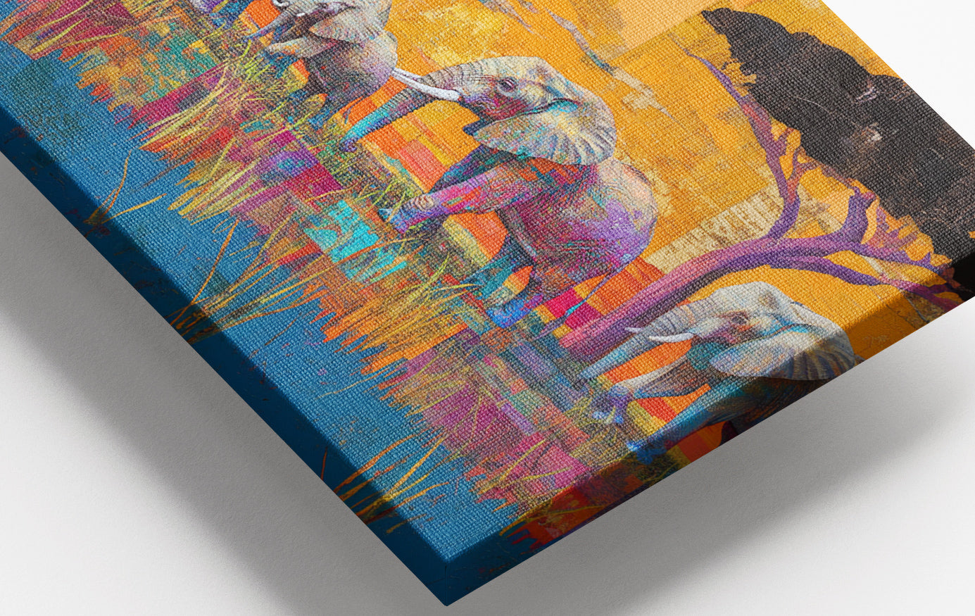 Close-up of Golden Elephant Herd African American canvas print detail