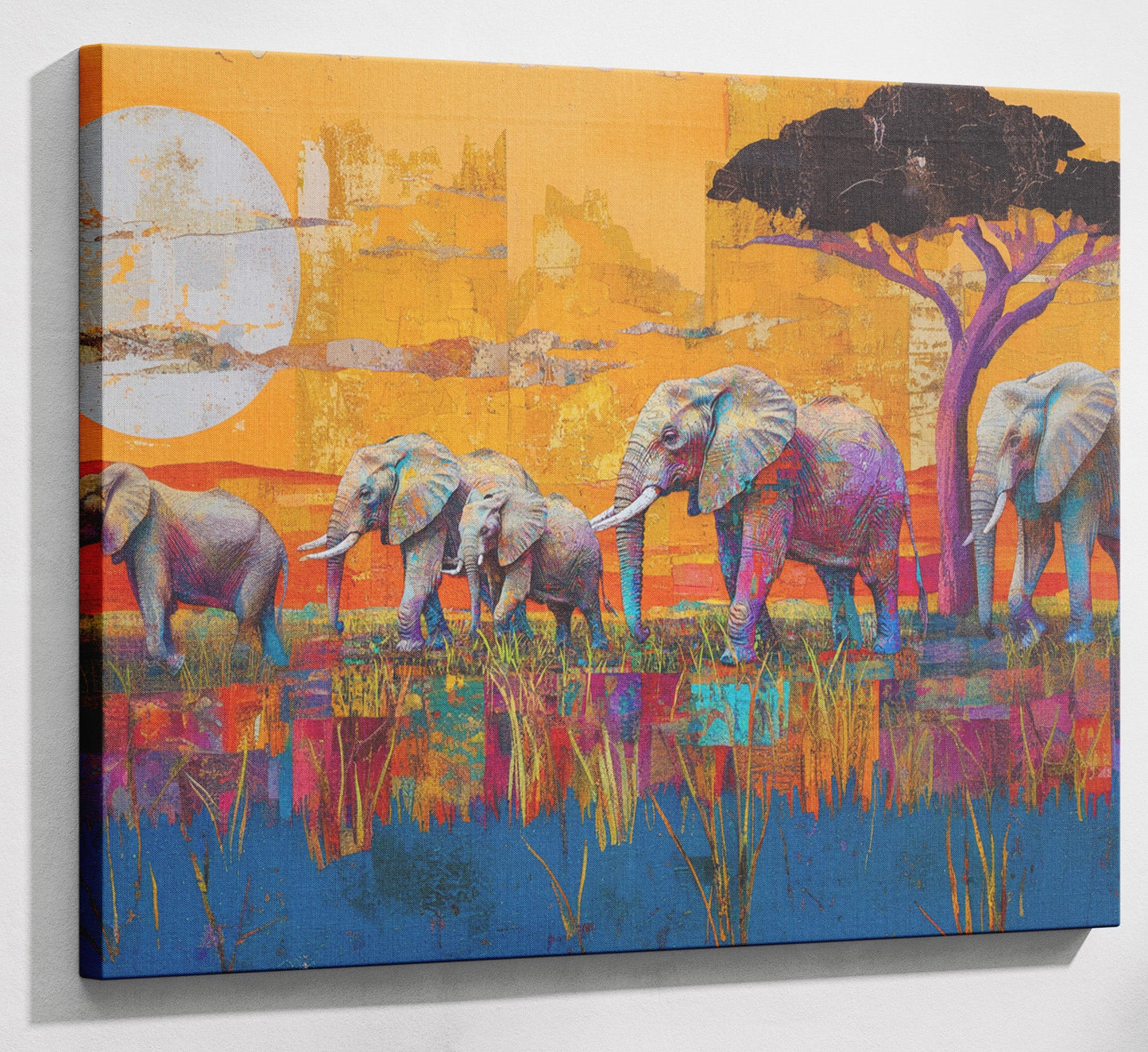 Golden Elephant Herd African American canvas print canvas print with visible wall art format