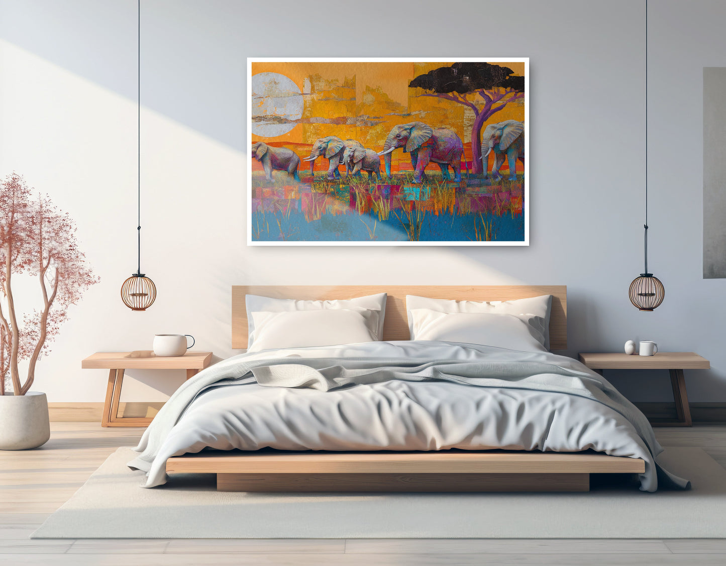 Golden Elephant Herd African American canvas print artwork view