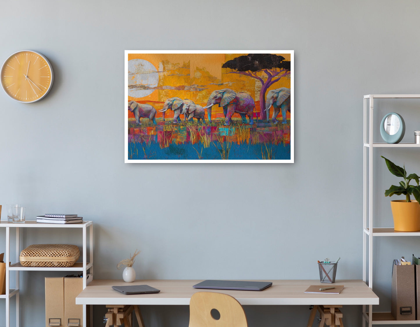 Golden Elephant Herd African American canvas print print view