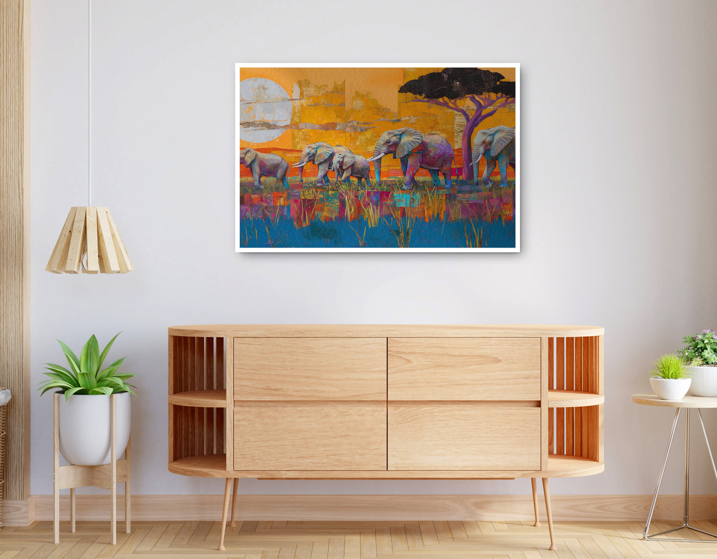 Alternate view of Golden Elephant Herd African American canvas print