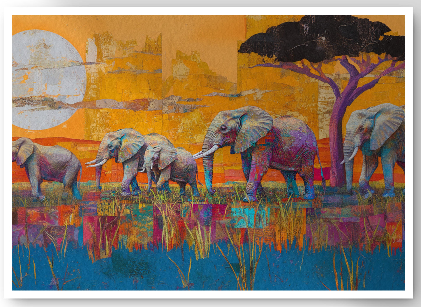 Golden Elephant Herd African American canvas print by MoomZee Artwork