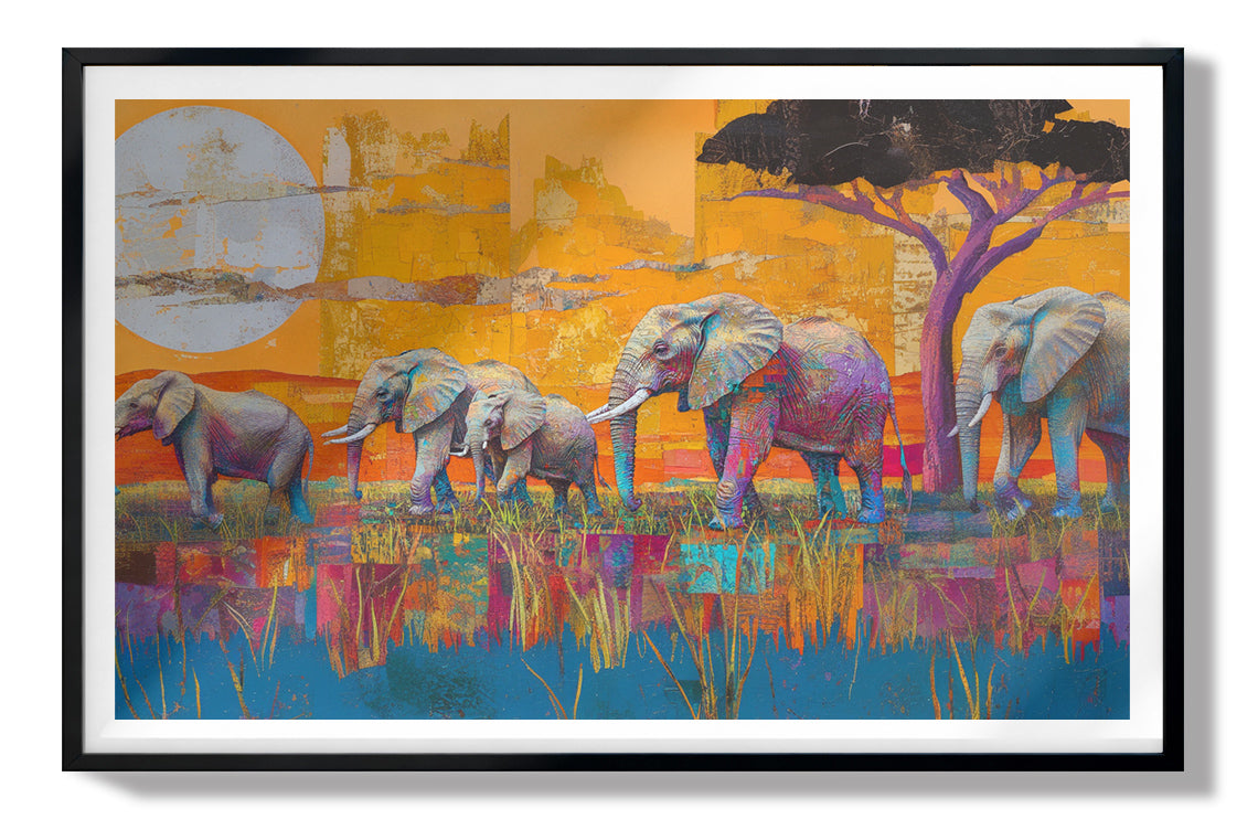 Golden Elephant Herd African American canvas print view 67