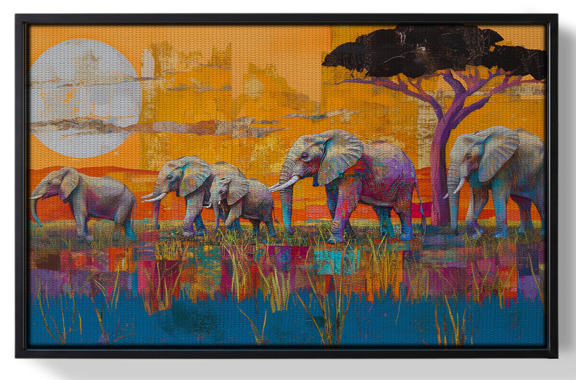 Framed Golden Elephant Herd African American canvas print for home decor