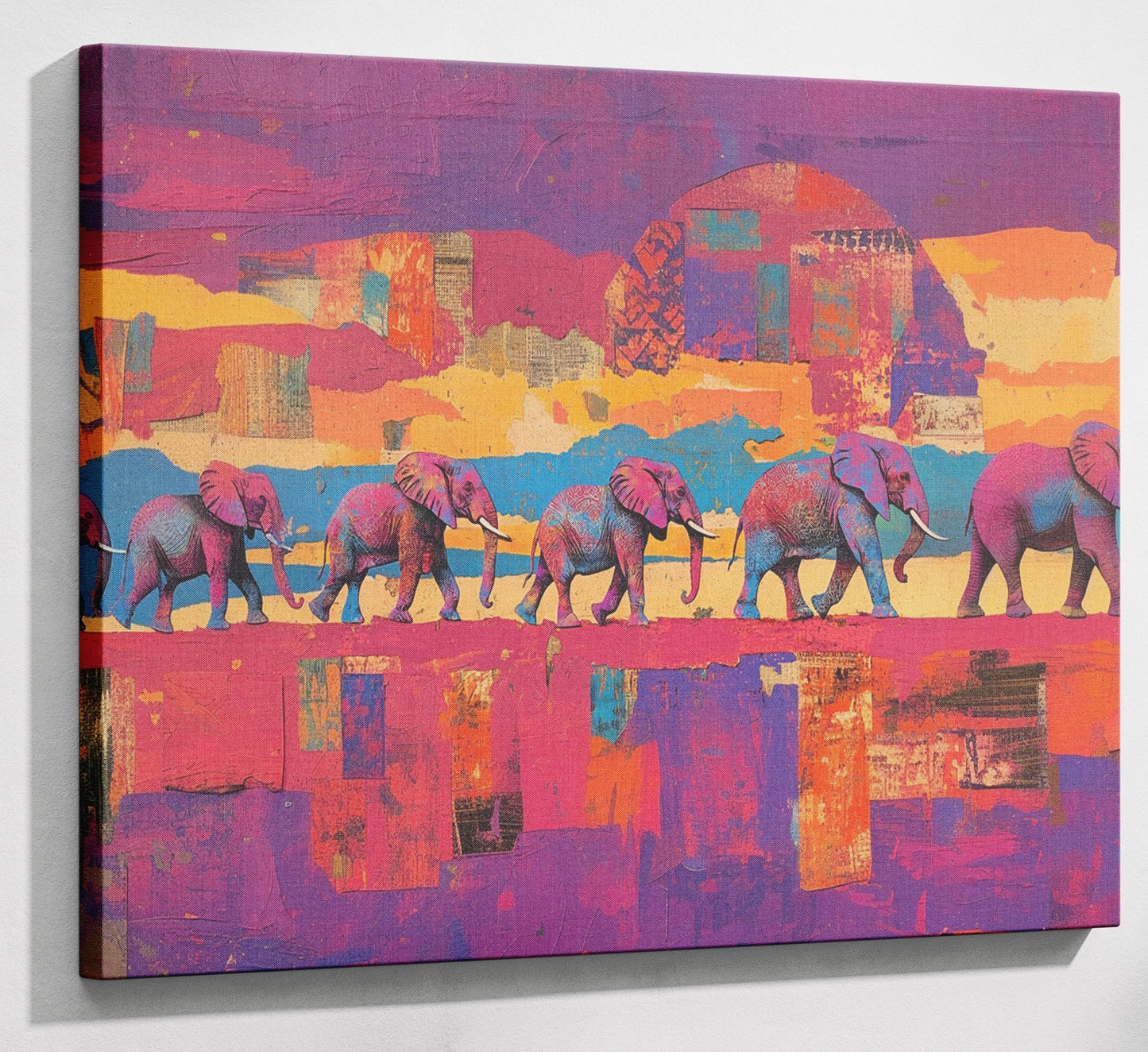 Purple Elephant Herd Sunset African American canvas print canvas print with visible wall art format