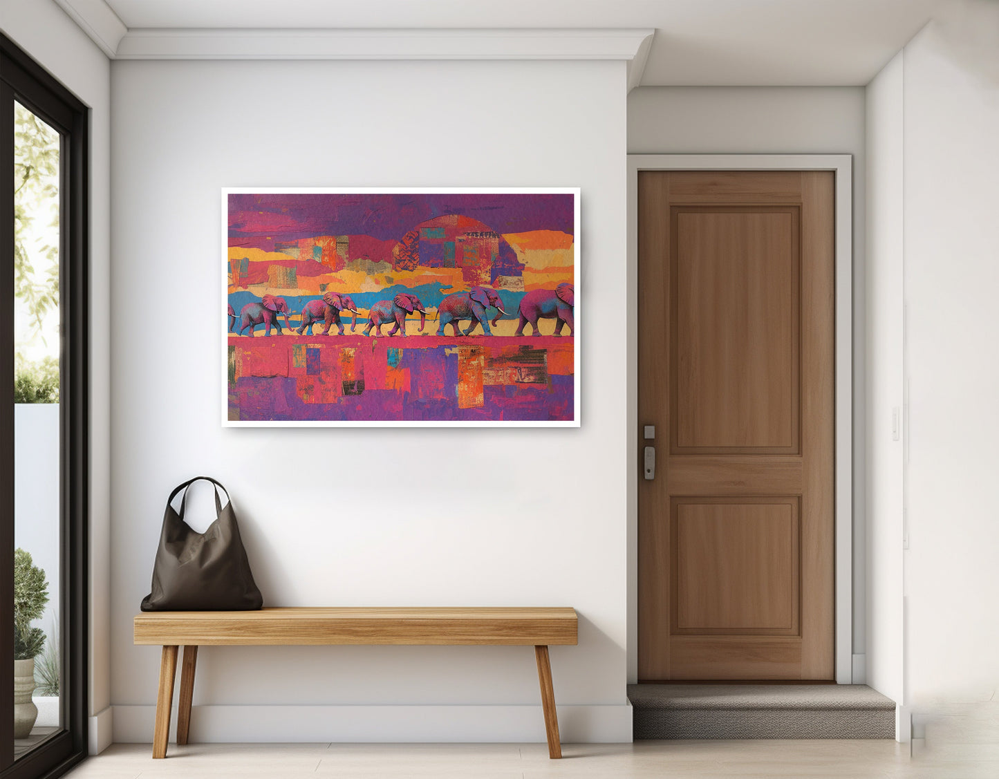 Purple Elephant Herd Sunset African American canvas print home decor view