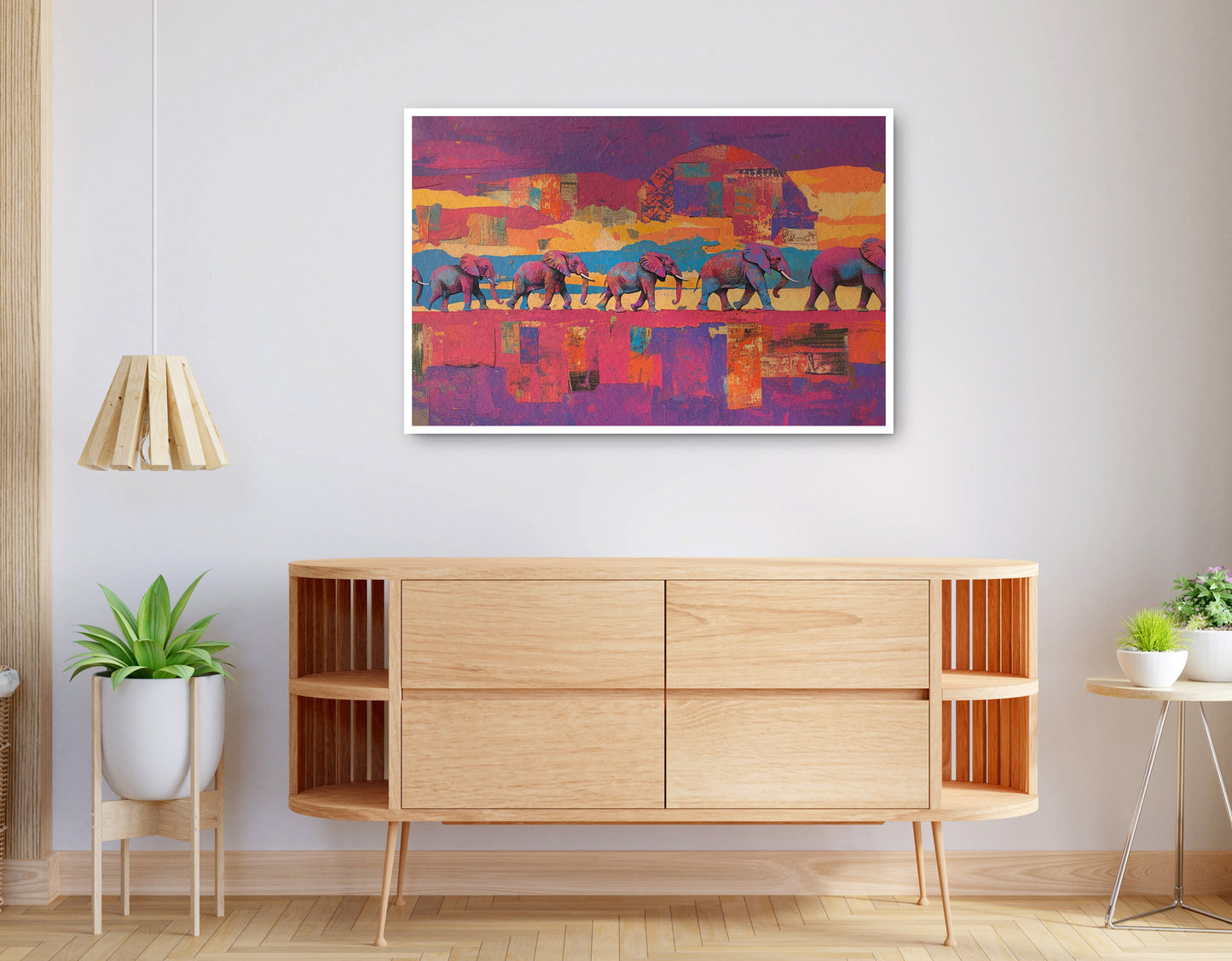 Alternate view of Purple Elephant Herd Sunset African American canvas print