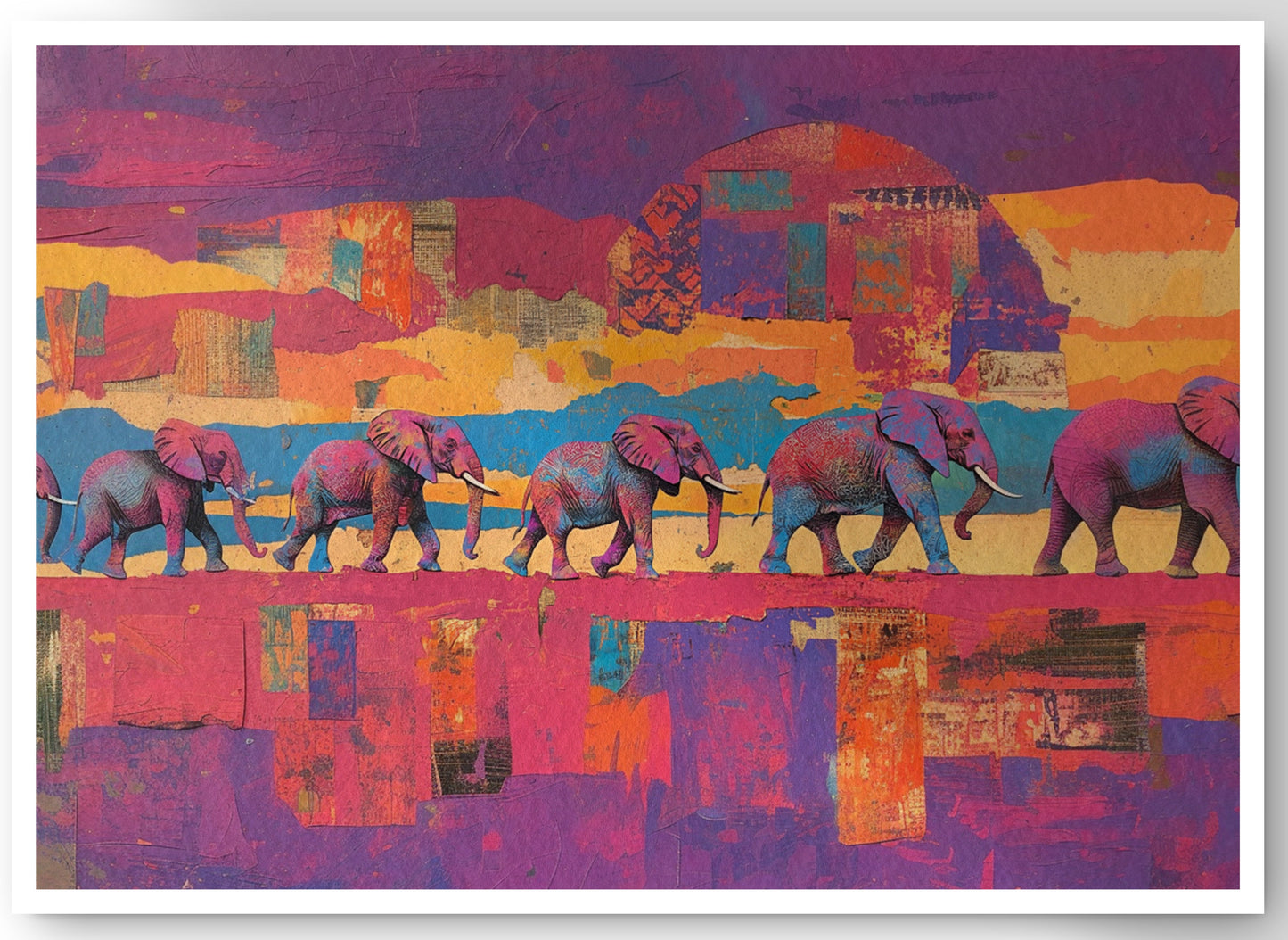 Purple Elephant Herd Sunset African American canvas print by MoomZee Artwork