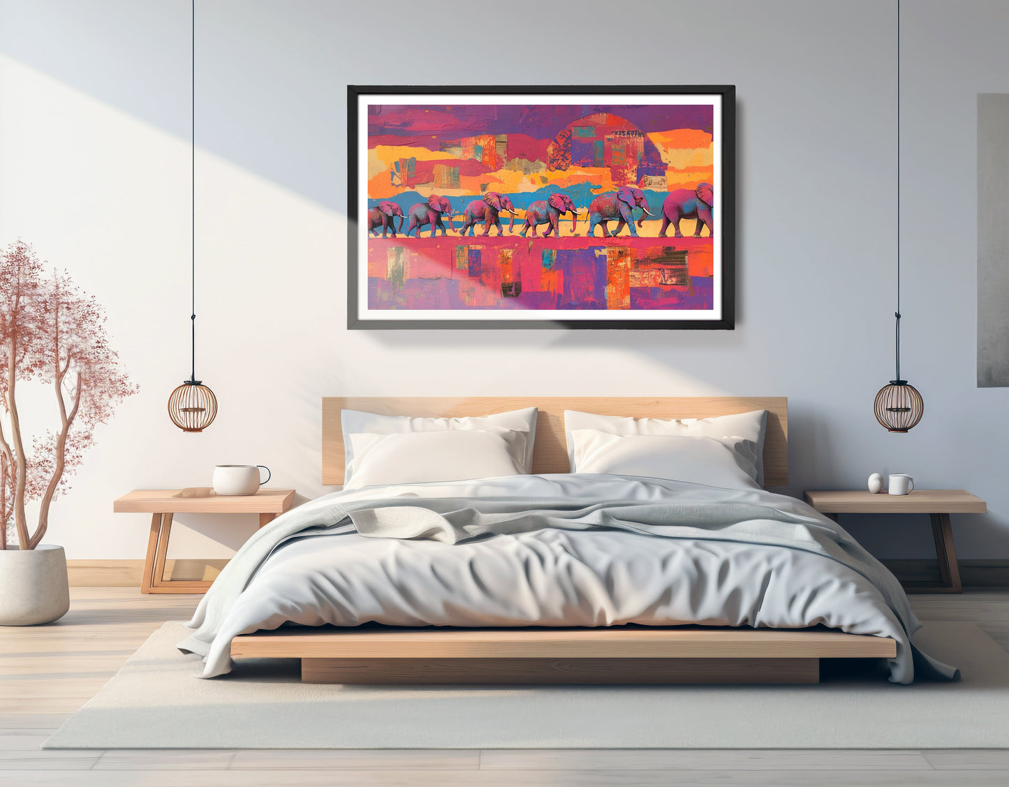 Purple Elephant Herd Sunset African American canvas print view 69