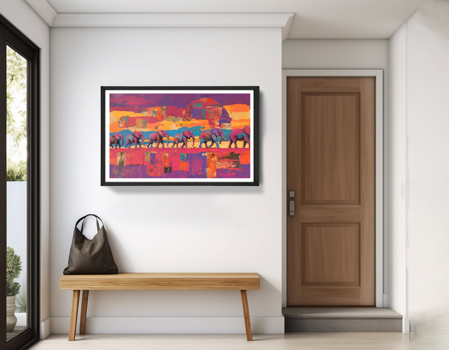 Purple Elephant Herd Sunset African American canvas print view 71