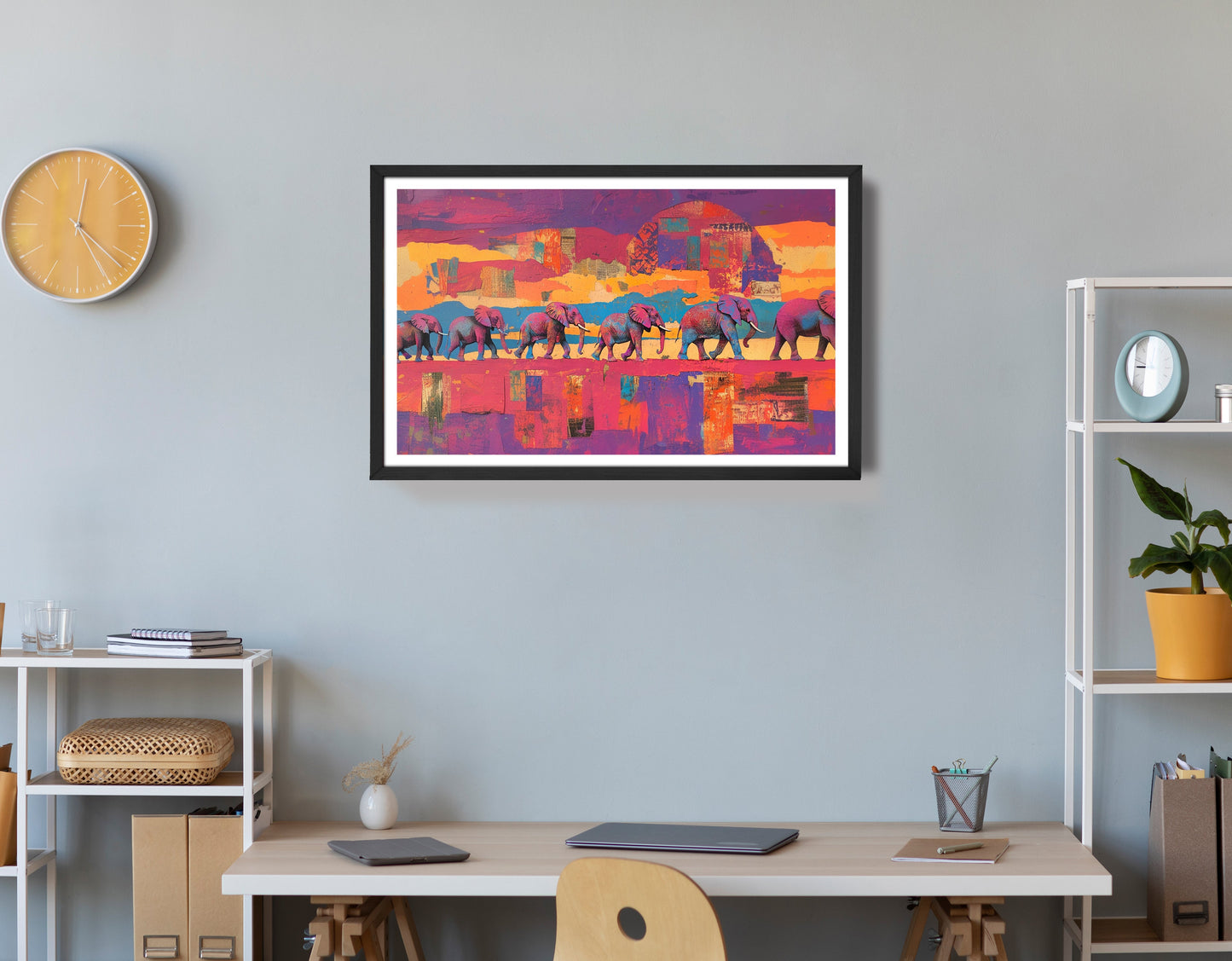 Purple Elephant Herd Sunset African American canvas print view 72
