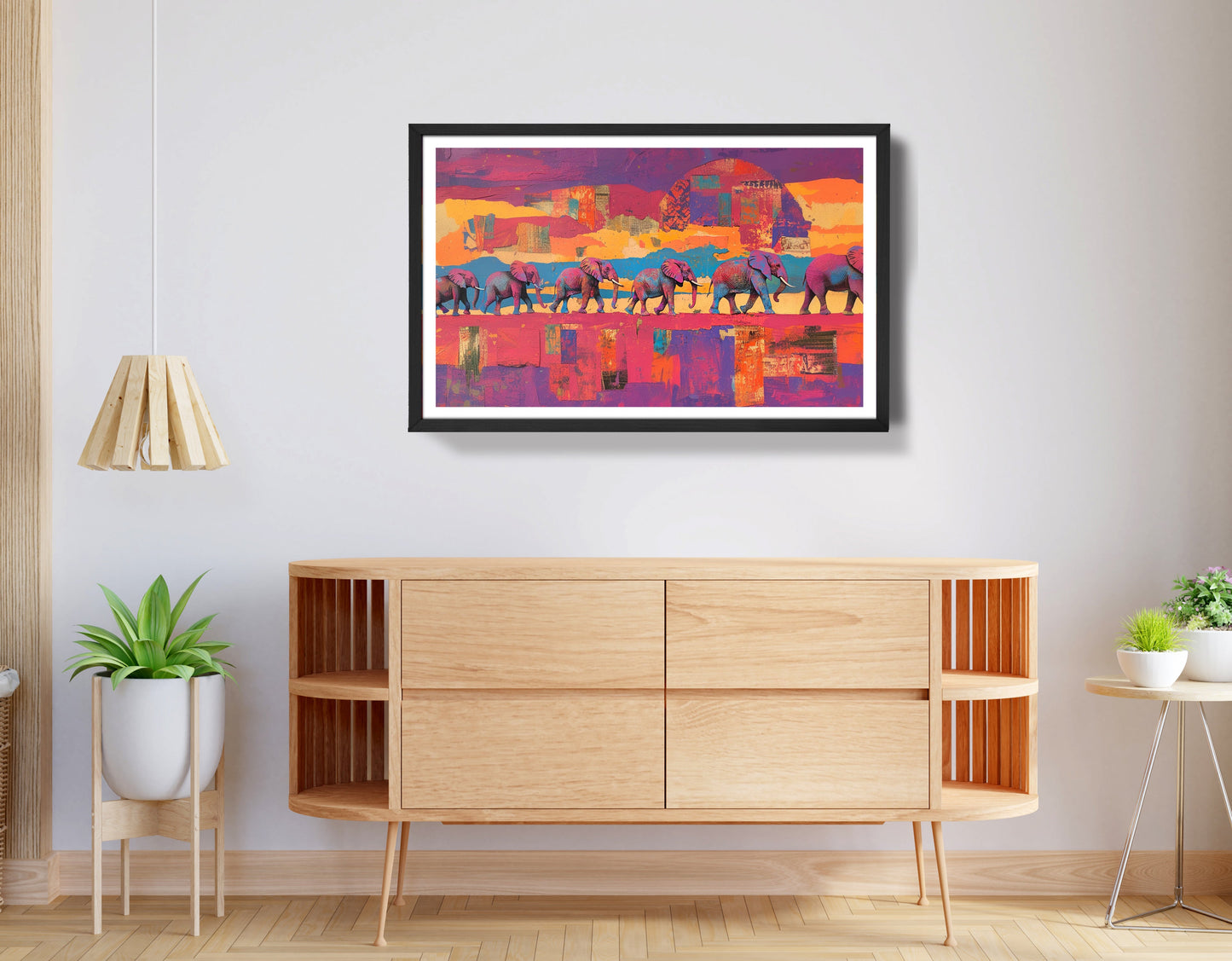 Purple Elephant Herd Sunset African American canvas print view 68